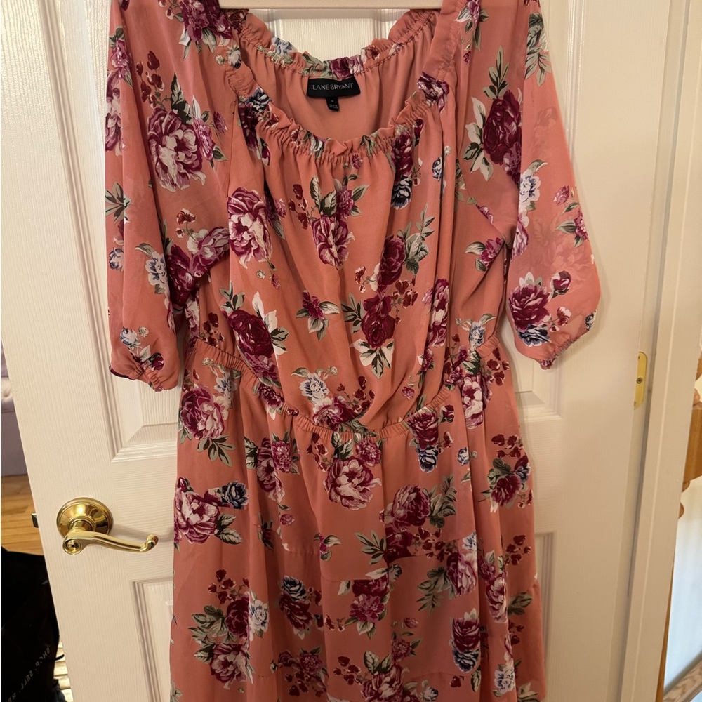 Lane Bryant Pink Scoop Neck Sundress with Puff Sleeves